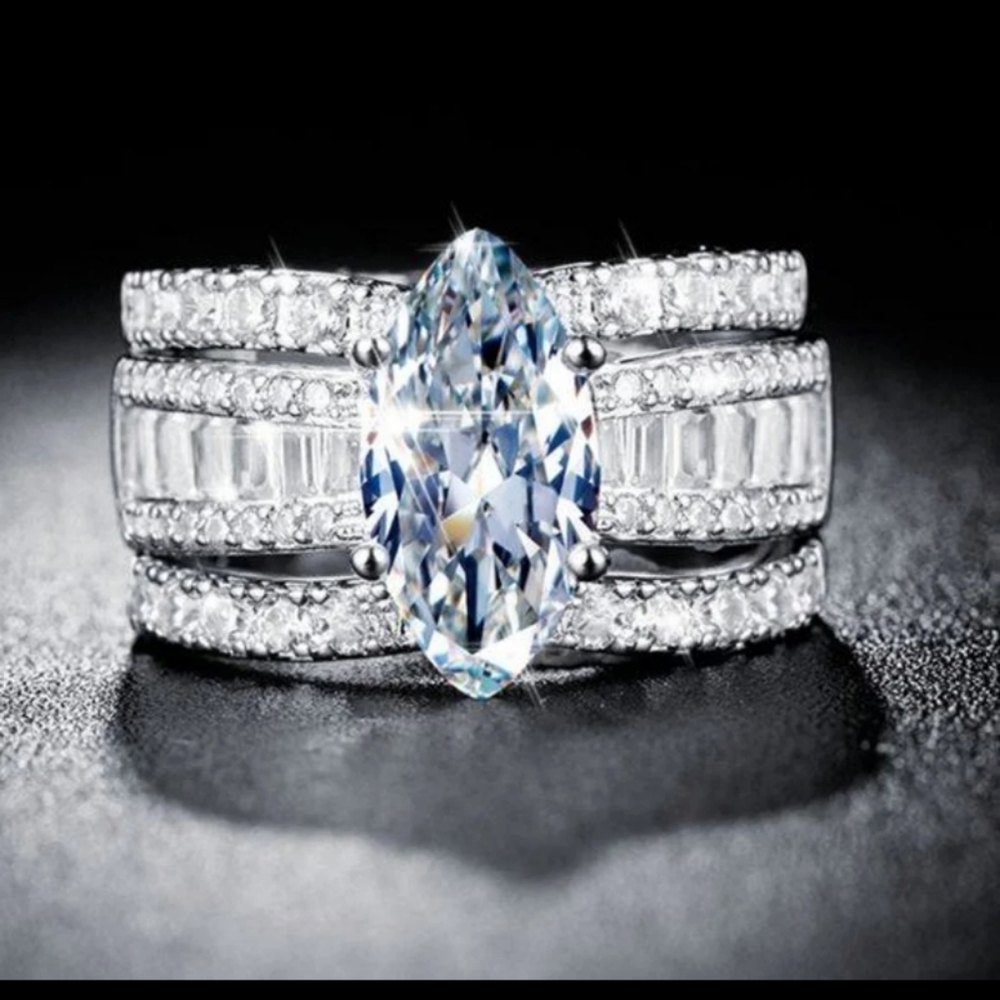 NEW Stamped 925/18K Marquis Diamond Ring